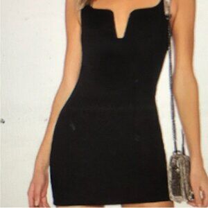 By The Way Black Mini Dress Notched Bodice Small